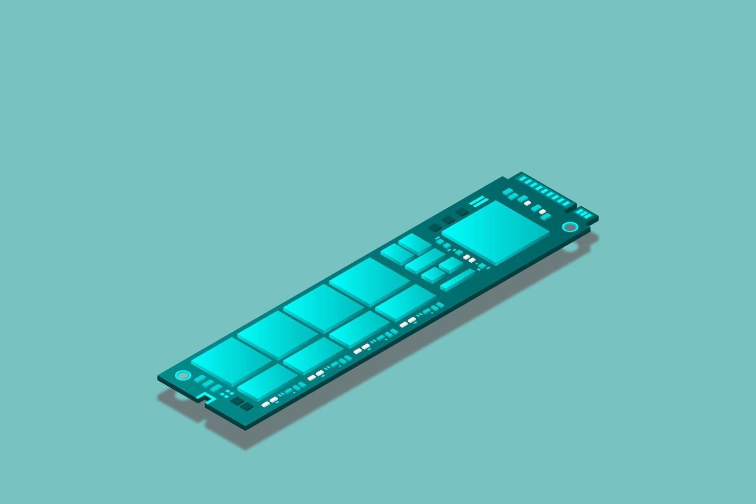 NVME Express M.2 memory realistic 3d isometric illustration, random access memory, personal computer hardware component vector