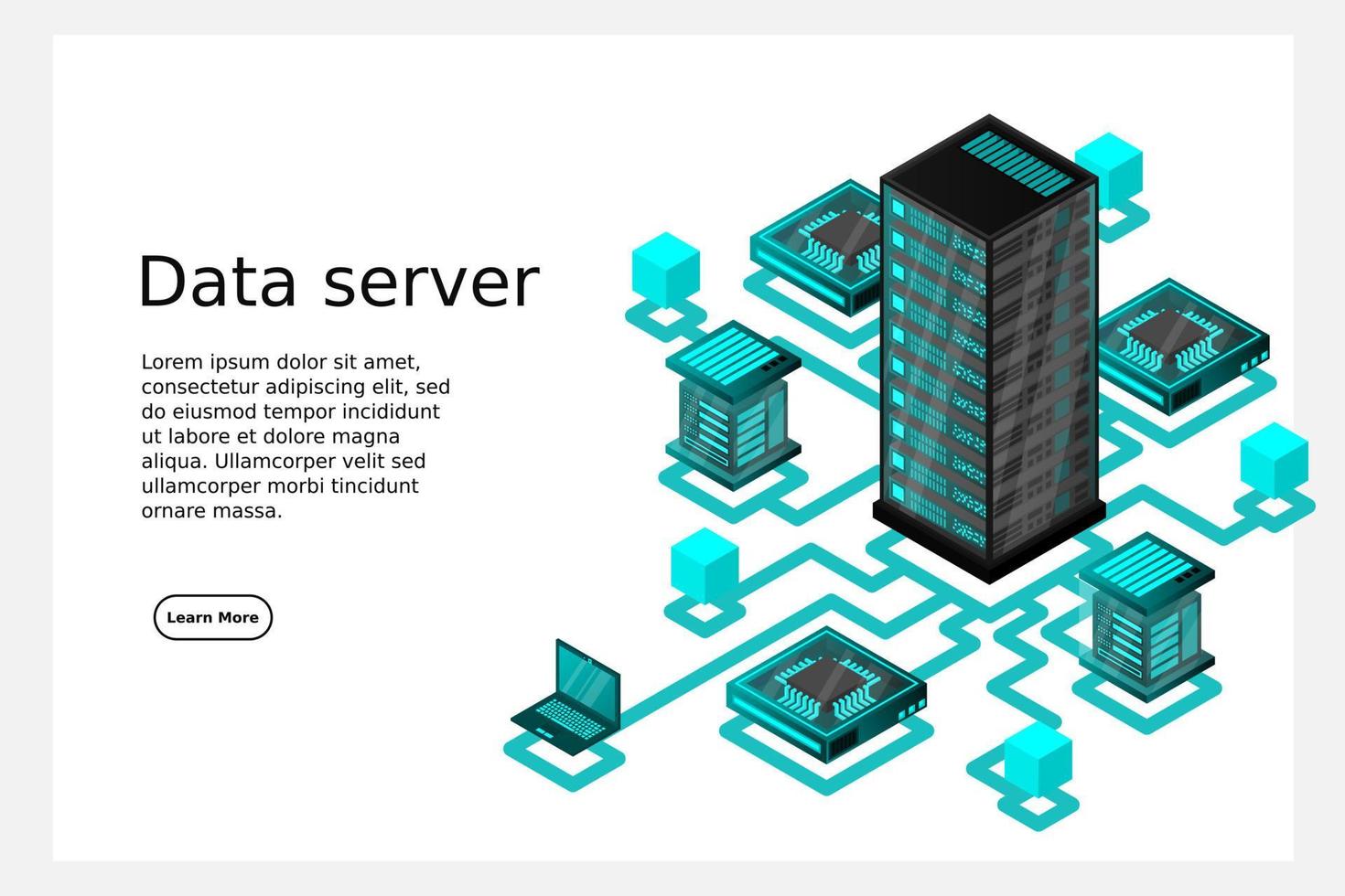 concepto de gestión de red de datos .mapa isométrico de vector con servidores de redes de negocios, computadoras y dispositivos