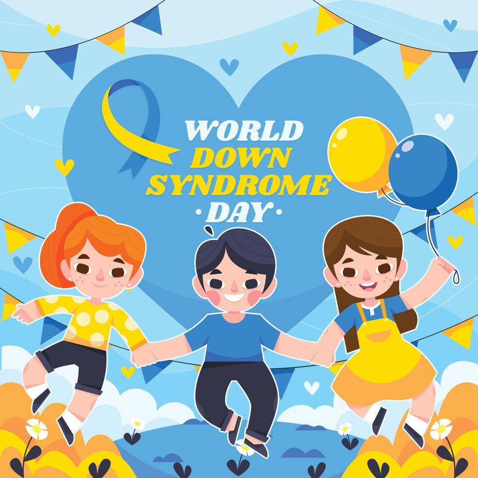 niños celebrando el día mundial del síndrome de down vector