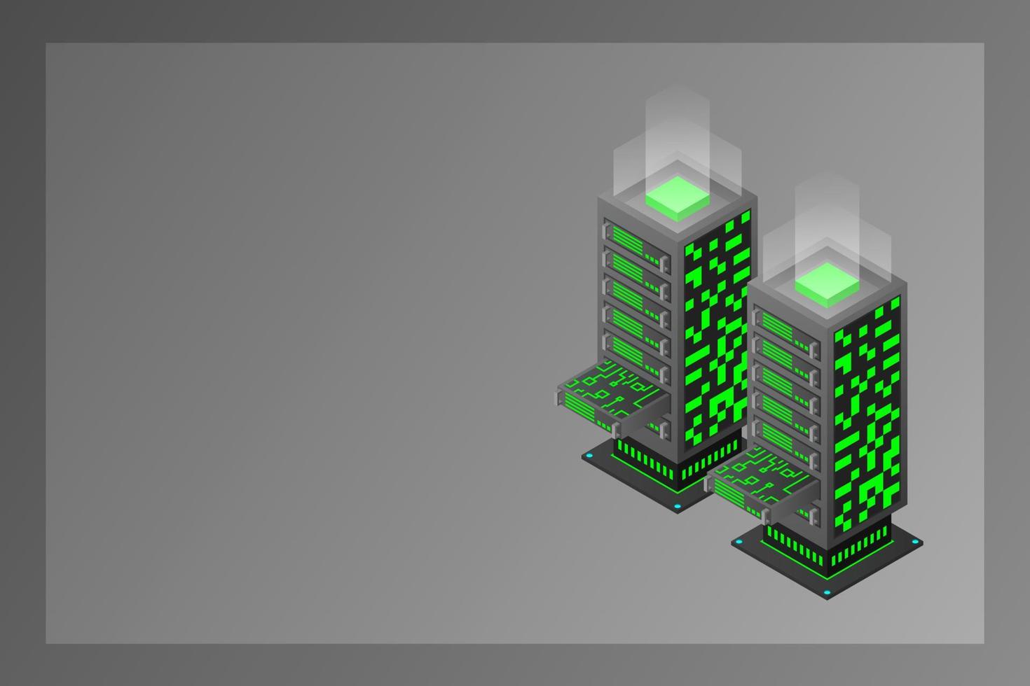 Datacenter isometric vector illustration. Abstract 3d hosting server or data center room background