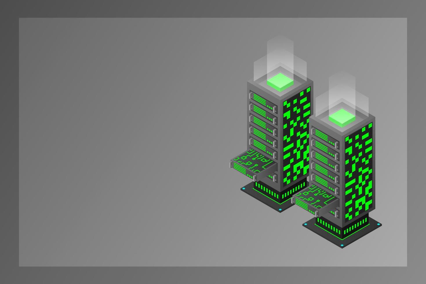 Datacenter isometric vector illustration. Abstract 3d hosting server or data center room background