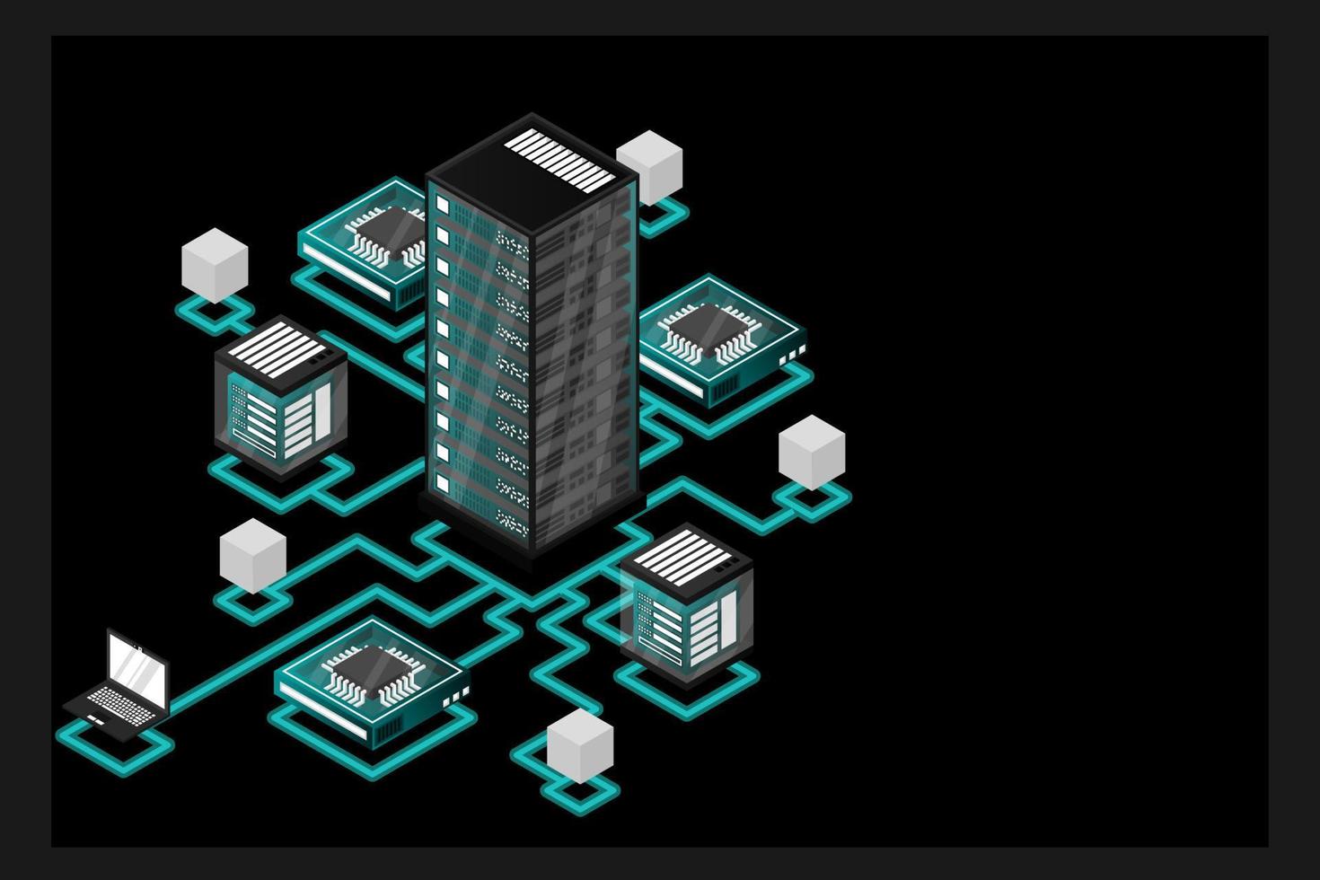 Concept of data network management .Vector isometric map with business networking servers computers and devices vector