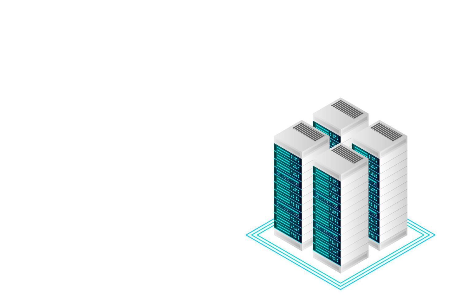 Server room isometric vector, futuristic technology of data protection and processing vector
