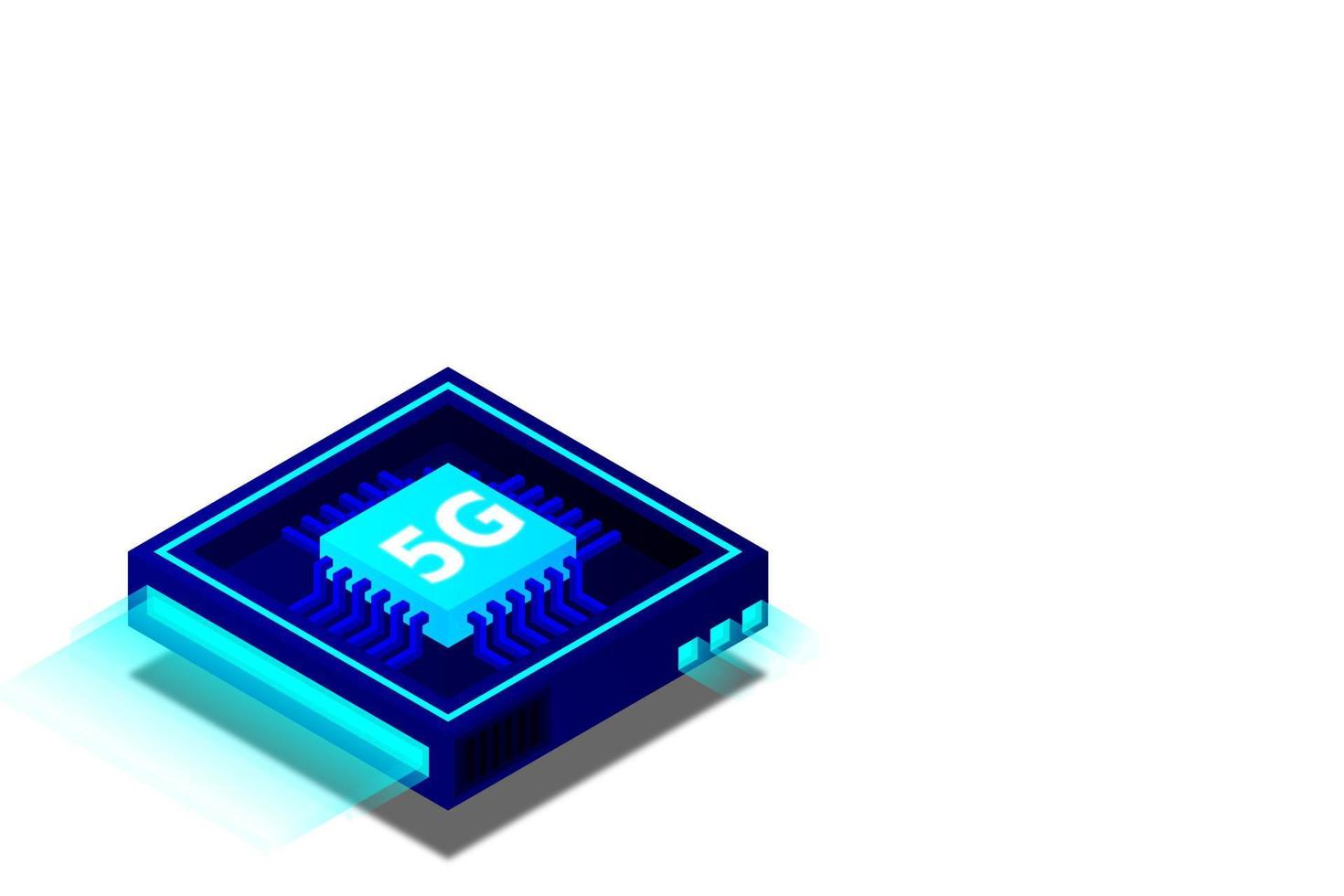 Ilustración del procesador de red 5g. Internet inalámbrico móvil de próxima generación. micro chip futurista isométrico. ilustración de micro chip vector