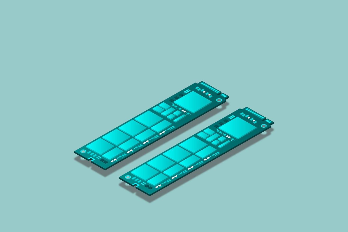 NVME Express M.2 memory realistic 3d isometric illustration, random access memory, personal computer hardware component vector