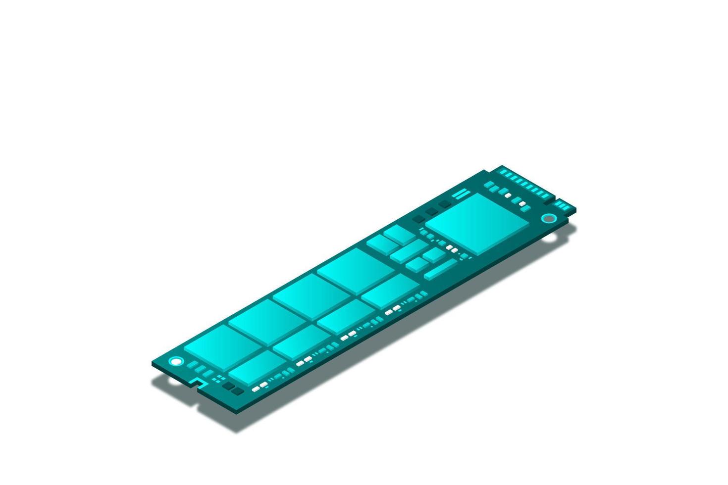 NVME Express M.2 memory realistic 3d isometric illustration, random access memory, personal computer hardware component vector