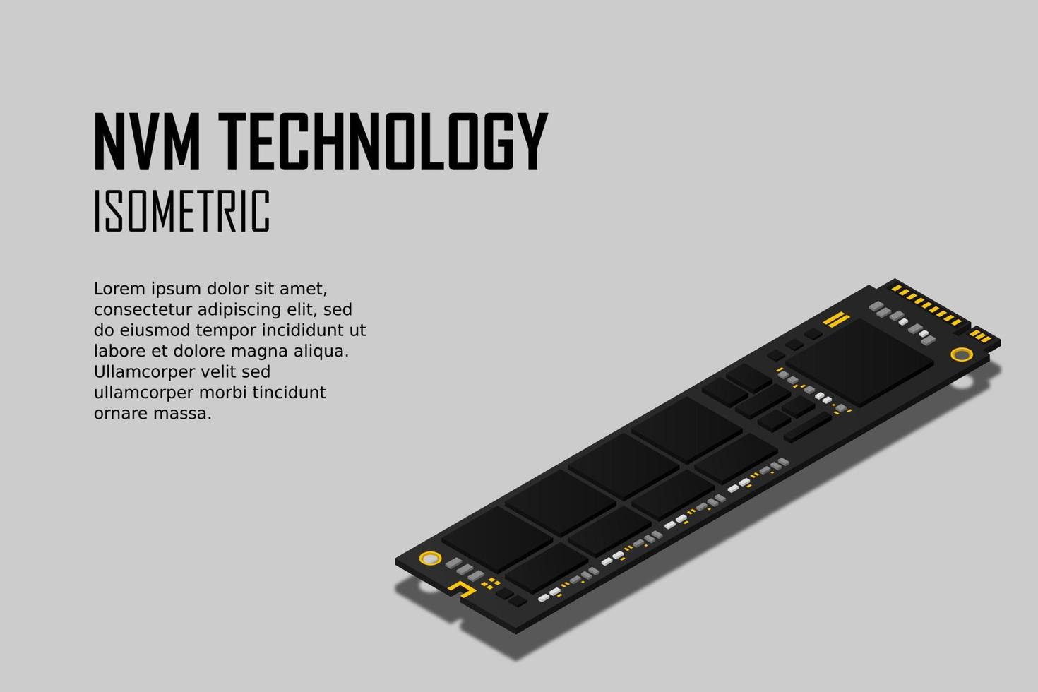 NVME Express M.2 memory realistic 3d isometric illustration, random access memory, personal computer hardware component vector