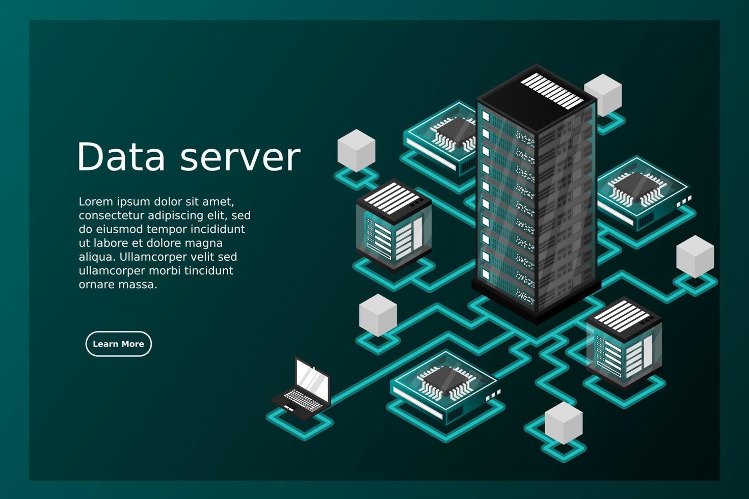 Concept of data network management .Vector isometric map with business networking servers computers and devices vector