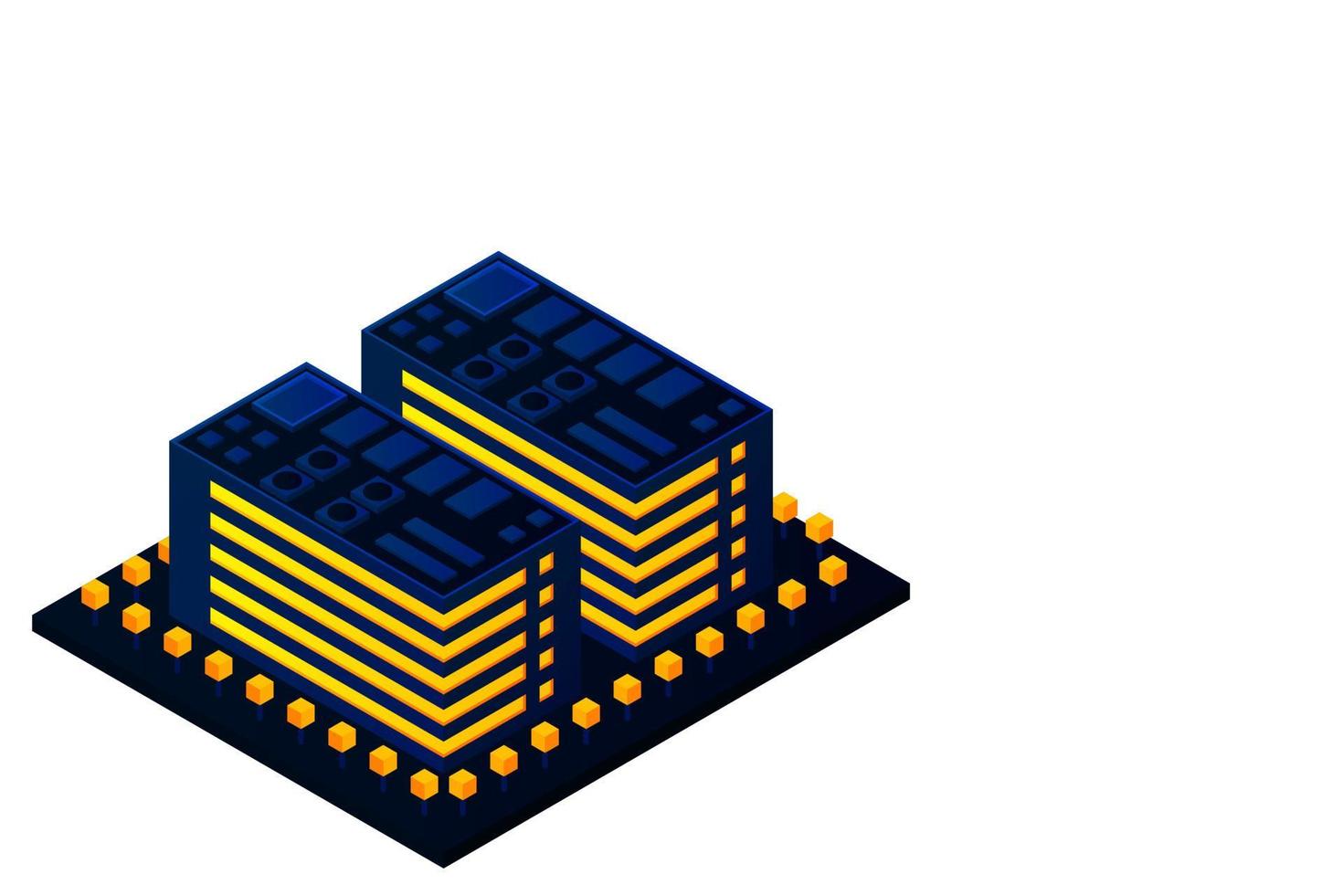 Smart city or intelligent building isometric vector concept. Modern smart city urban planning and development infrastructure buildings