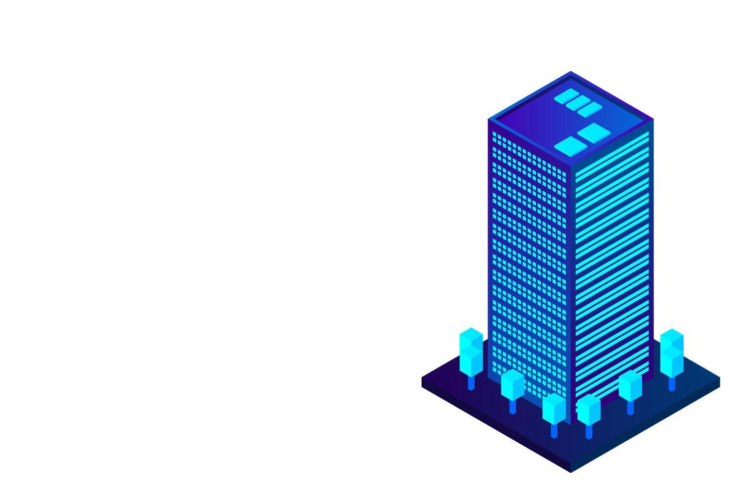 ciudad inteligente o concepto de vector isométrico de edificio inteligente. Edificios de infraestructura de desarrollo y planificación urbana de ciudad inteligente moderna