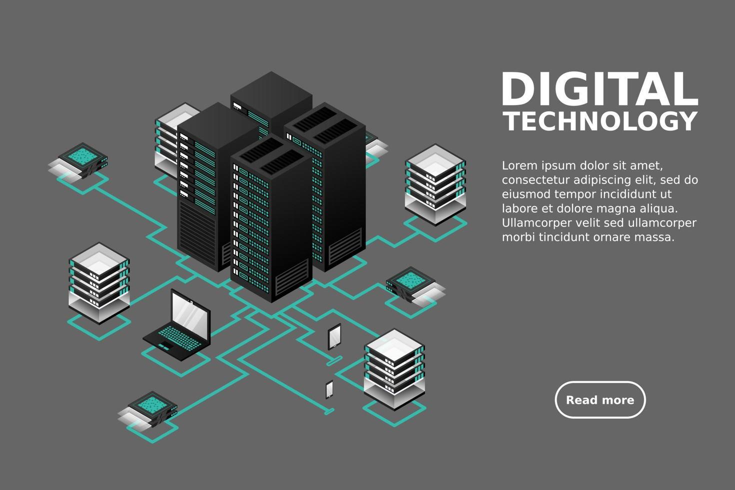 Concept of data network management .Vector isometric map with business networking servers computers and devices vector