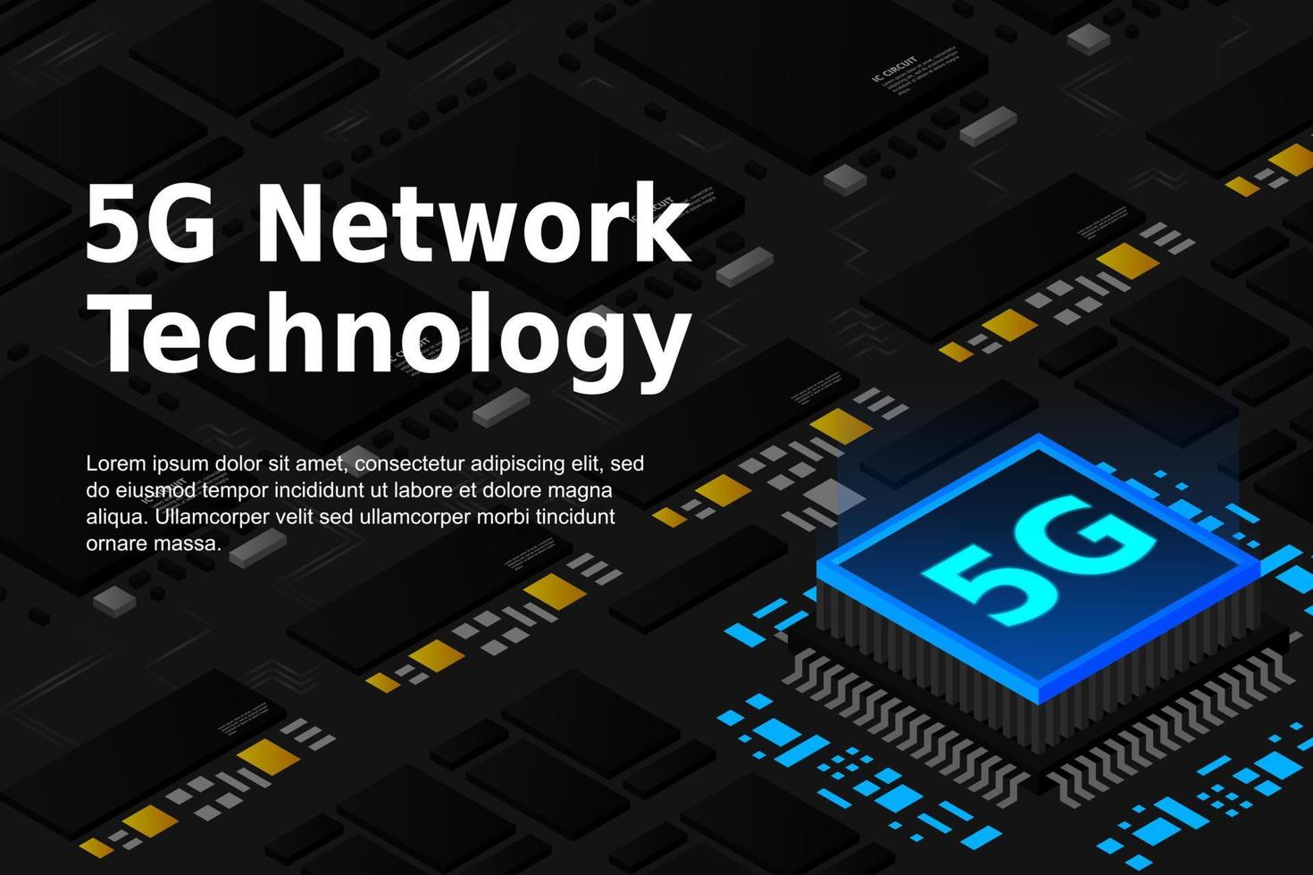 5G network processor illustration. Mobile wireless internet of next generation. Isometric futuristic micro chip. micro chip illustration vector