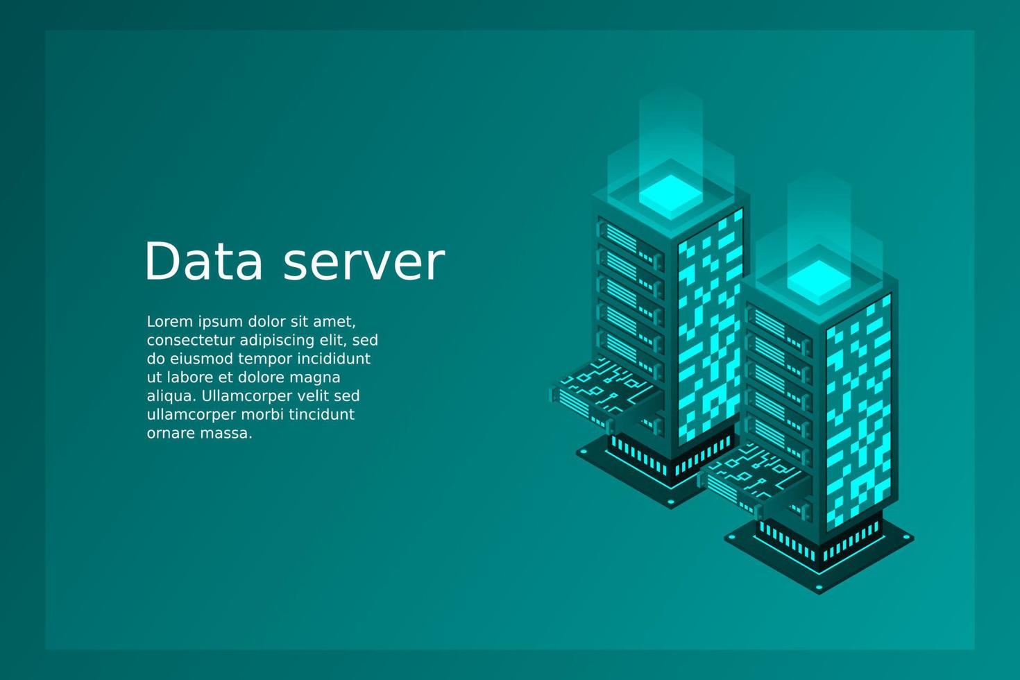 Datacenter isometric vector illustration. Abstract 3d hosting server or data center room background