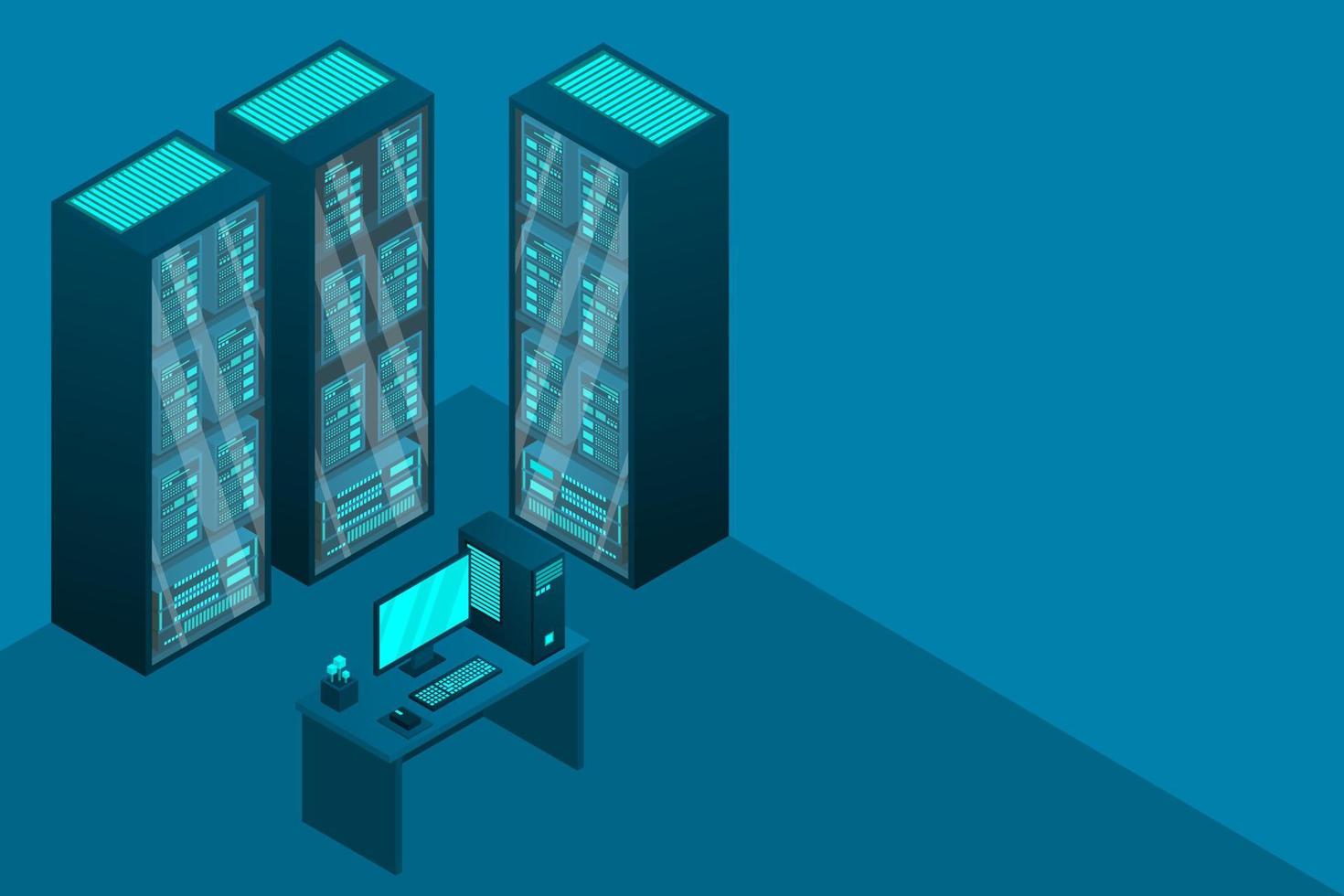 Web hosting and big data processing, server room rack vector