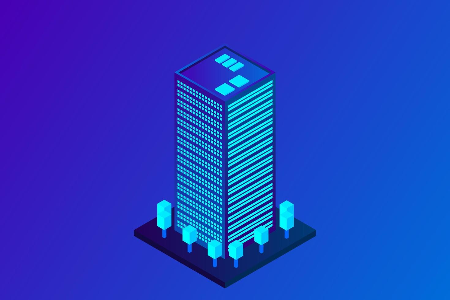 Smart city or intelligent building isometric vector concept. Modern smart city urban planning and development infrastructure buildings