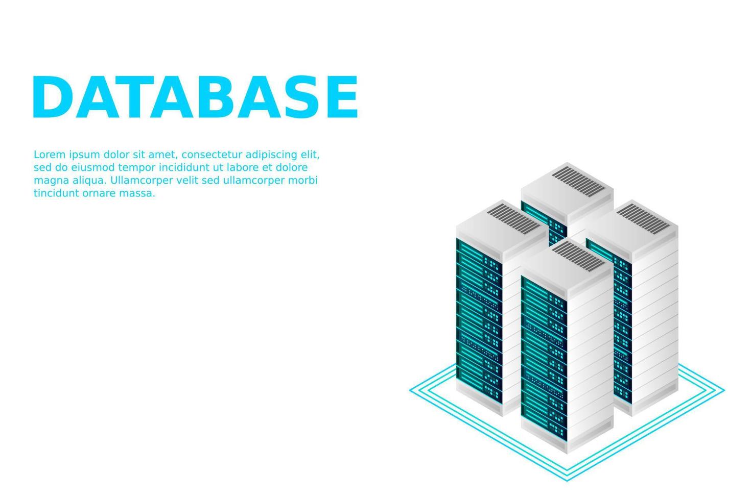 Server room isometric vector, futuristic technology of data protection and processing vector