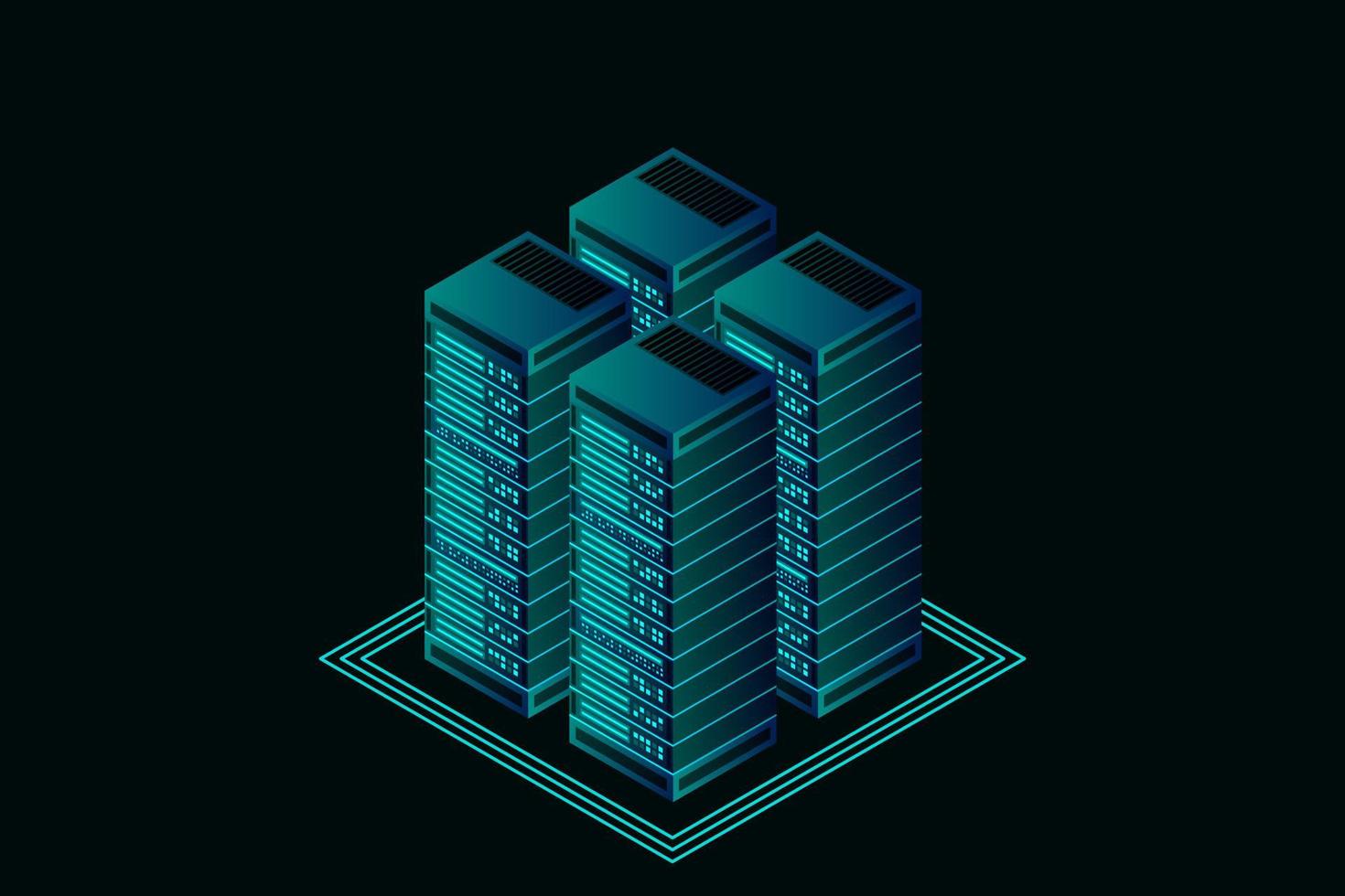 Server room isometric vector, futuristic technology of data protection and processing vector