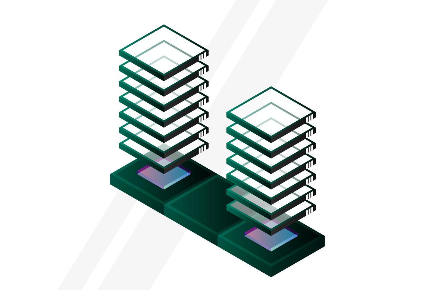 Mainframe, powered server, high technology concept, data center, cloud data storage isometric vector