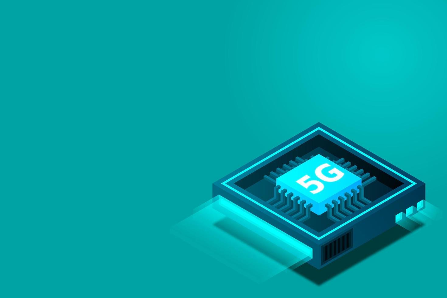 5G network processor illustration. Mobile wireless internet of next generation. Isometric futuristic micro chip. micro chip illustration vector