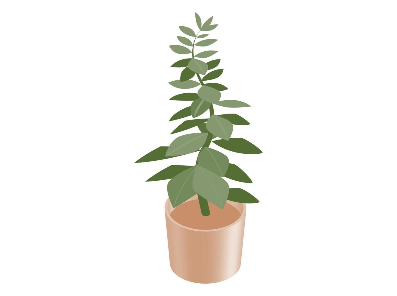 House plant isometric illustration. Home decoration. 3D rendering. Green plant with leaves in a brown pot. vector