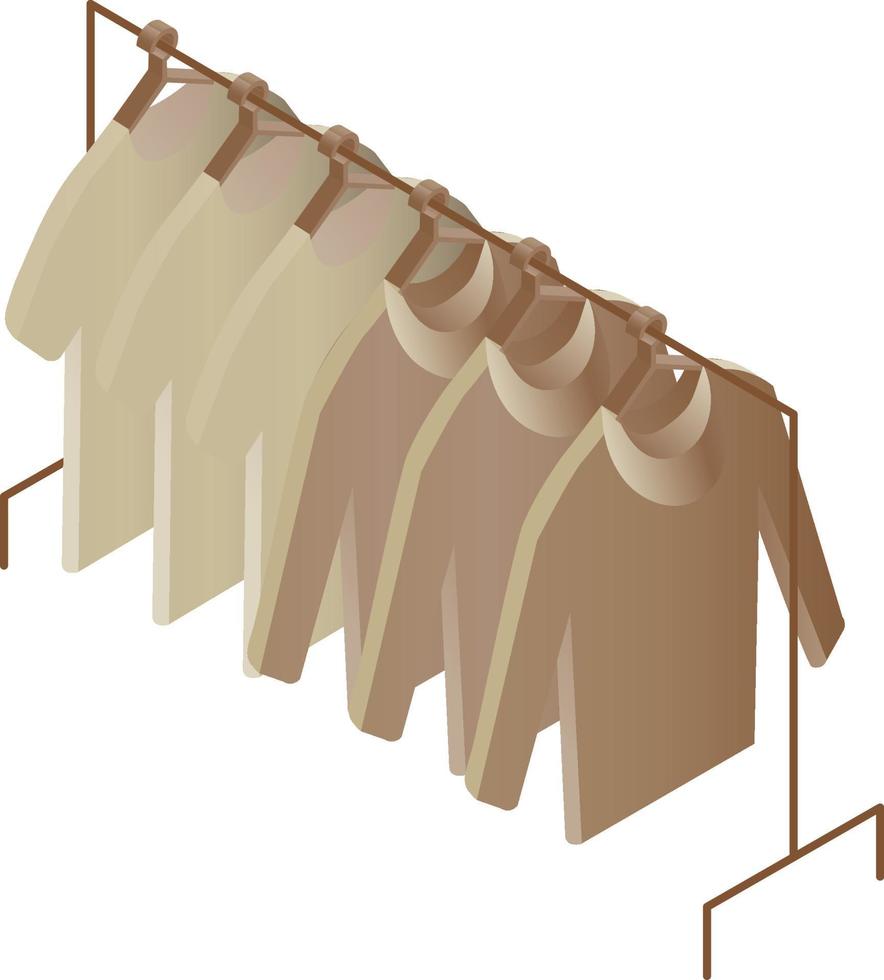 Hanging t shirts and hoodies on hanger for sale. Commercial clothes isometric illustration, 3d rendering. vector