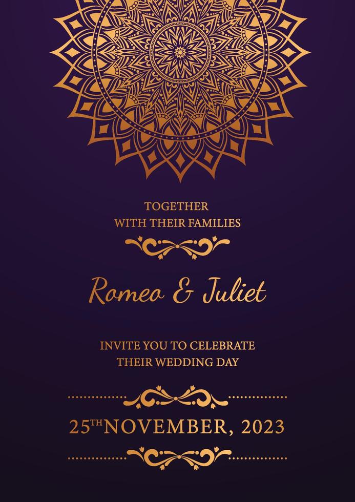 Wedding invitation card design template. double sided folding types with floral luxury mandala vector