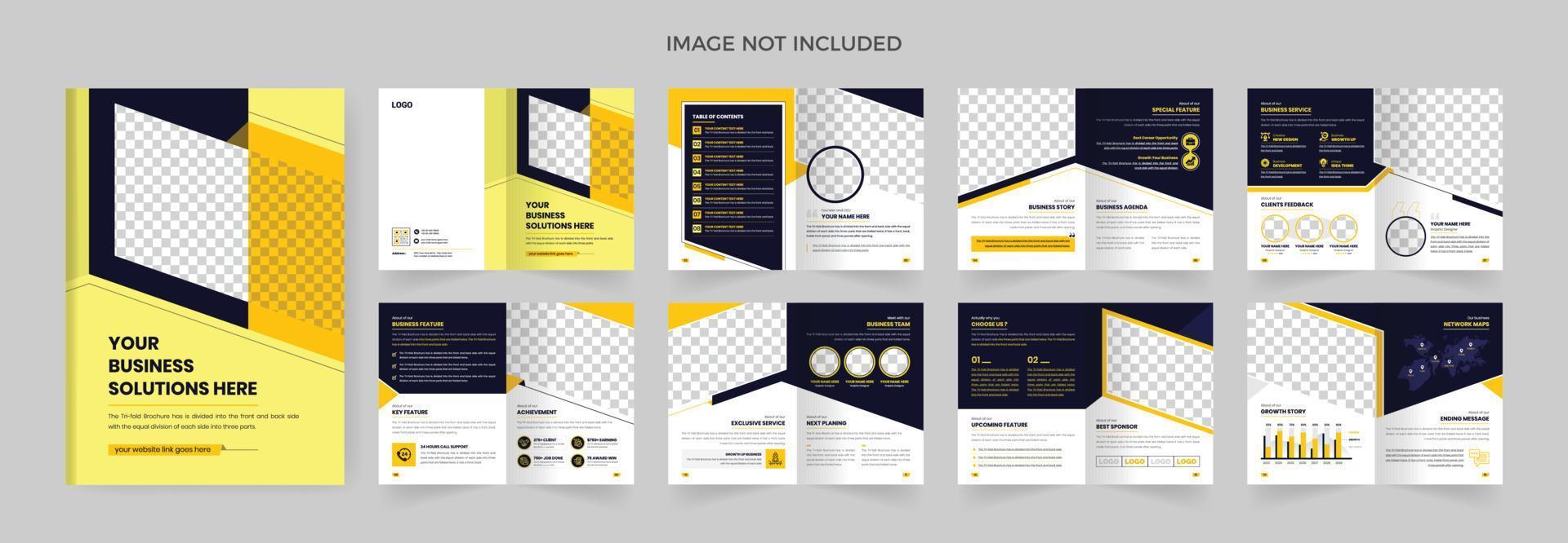 16 pages corporate business brochure design template yellow and black color modern theme vector