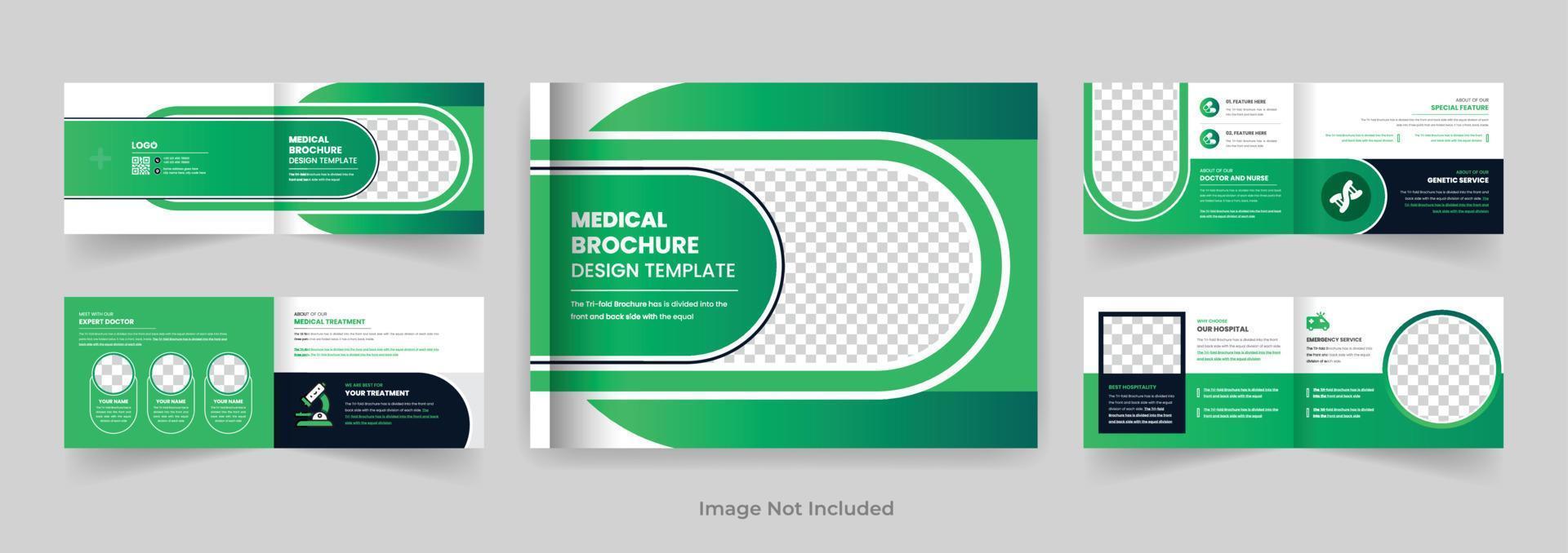 Plantilla de diseño de folleto de paisaje de hospital médico o médico, tema de páginas coloridas para uso multiusos vector