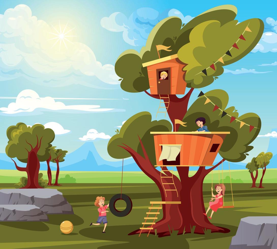 Children Tree House Composition vector