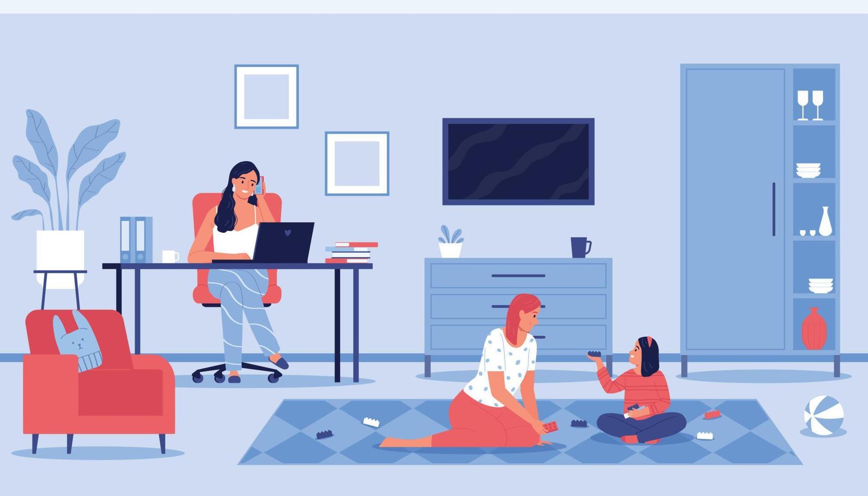 Freelancer Mother Babysitter Composition vector