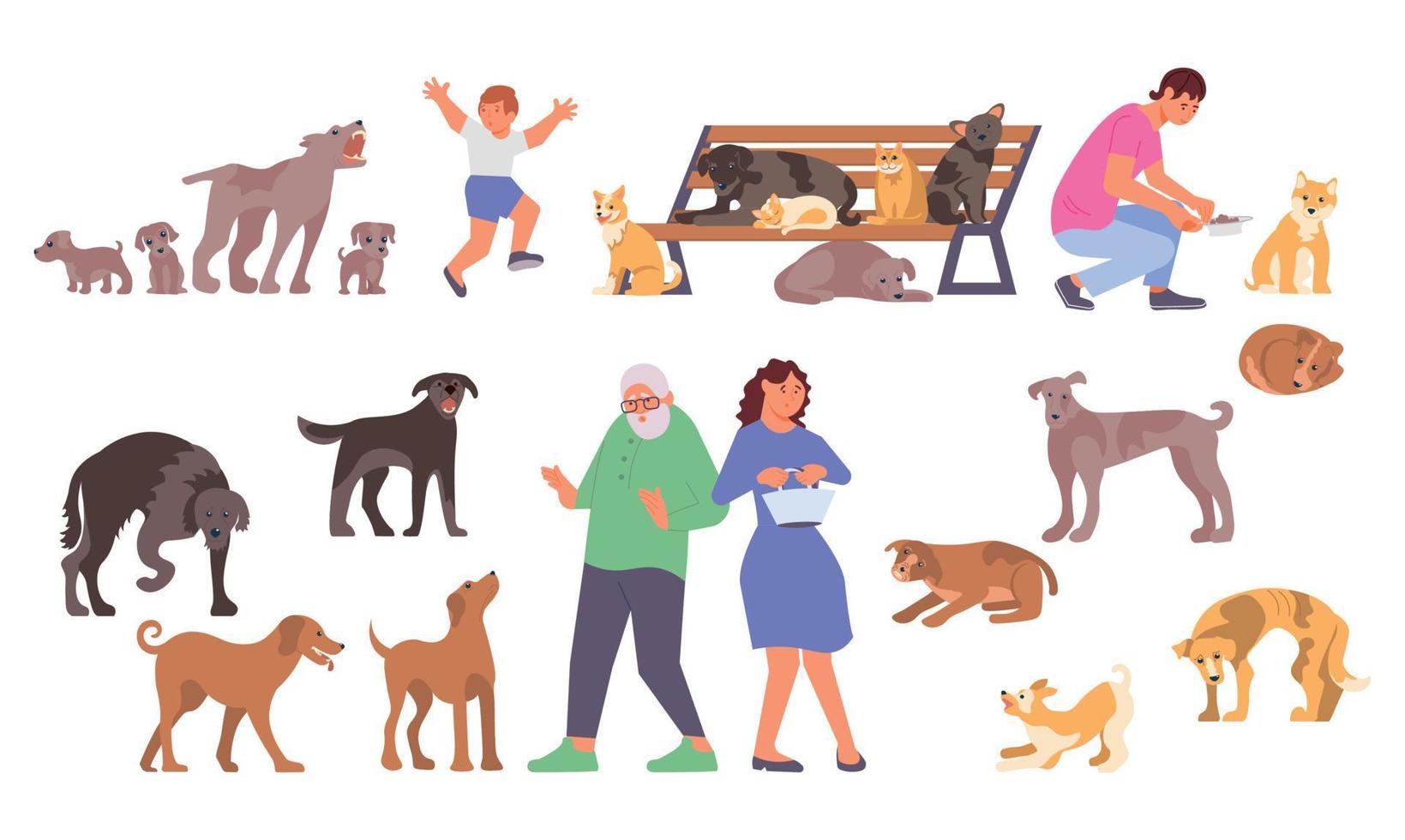 Homeless Animals Flat Set vector
