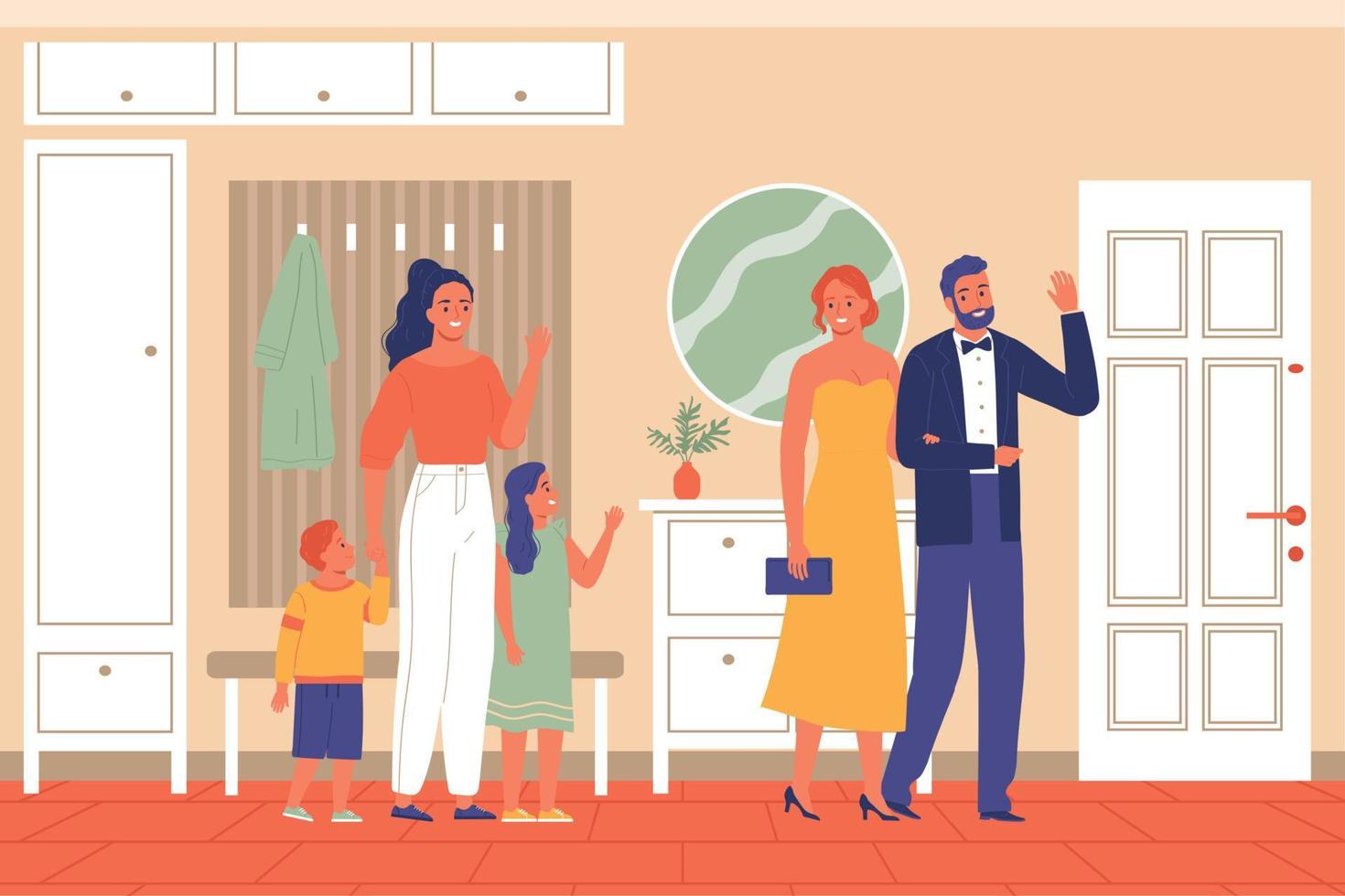 Babysitter And Parents Composition vector