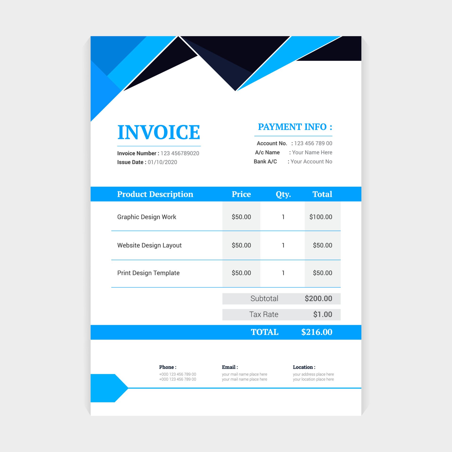 Colorful Invoice Design template. corporate abstract pricing table ...