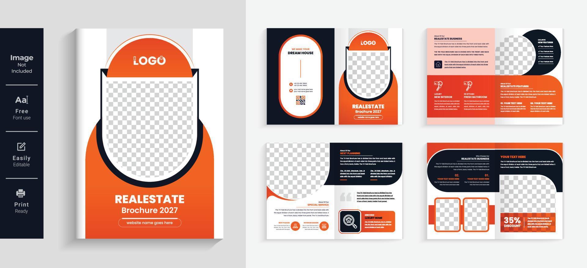 Colorful real-estate 08 pages professional business brochure design template. modern and creative layout for multipurpose use vector