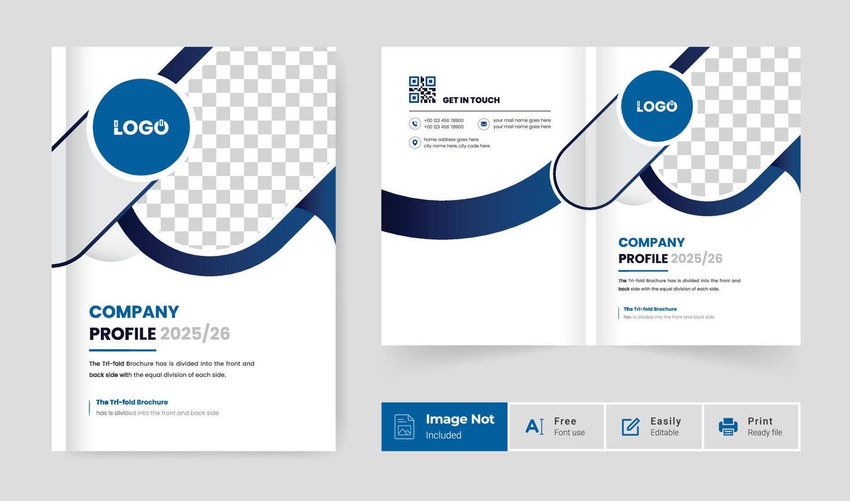 pages company business profile brochure cover page theme layout. modern and colorful bifold for multipurpose use vector