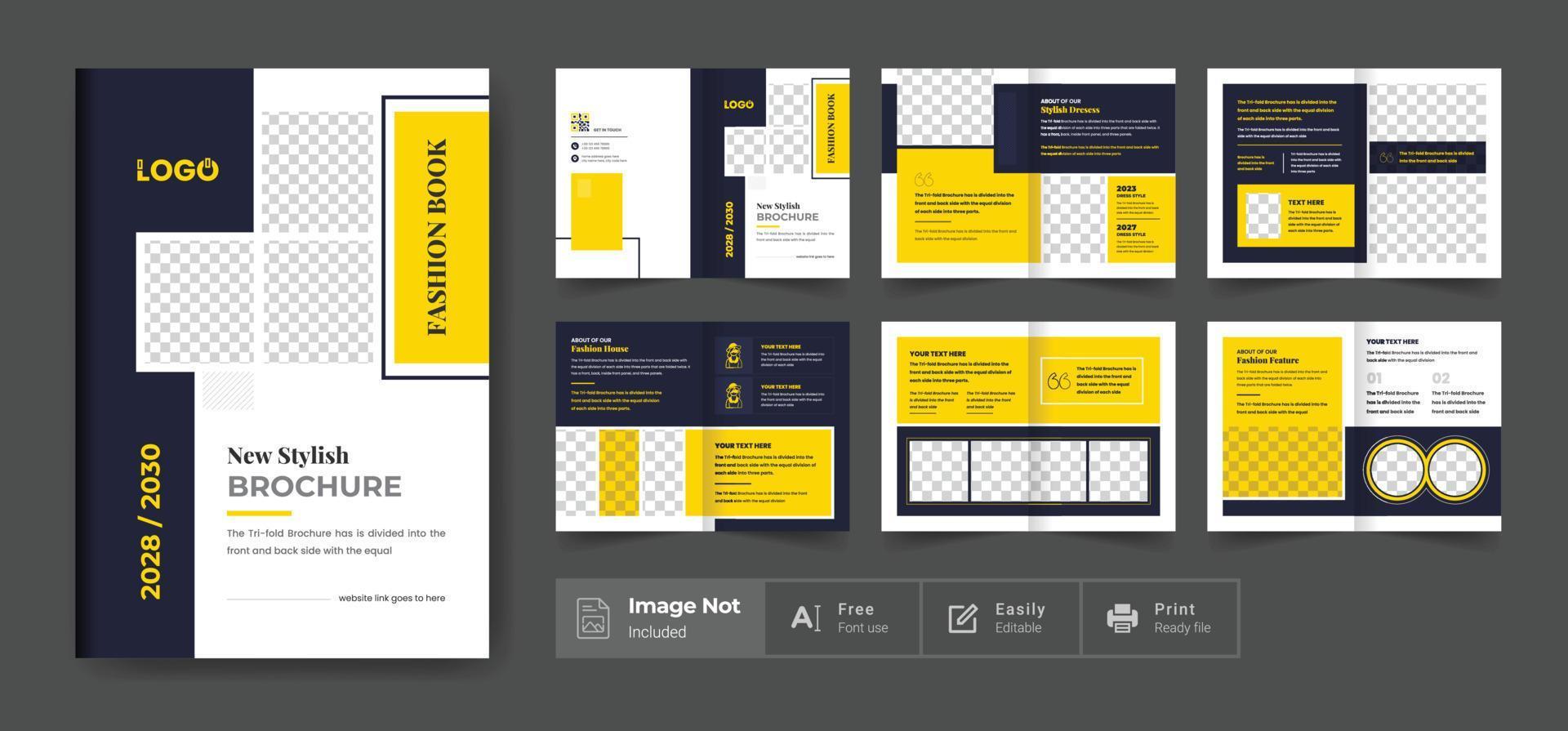 plantilla de diseño de folleto de moda. perfil de la empresa color amarillo tema de diseño moderno vector
