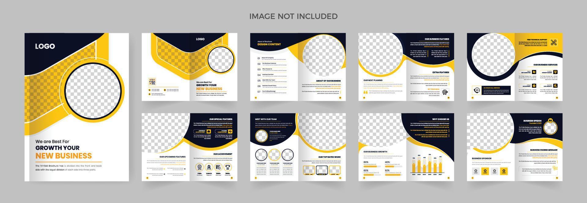 16 pages corporate business brochure design template yellow and black color modern theme vector