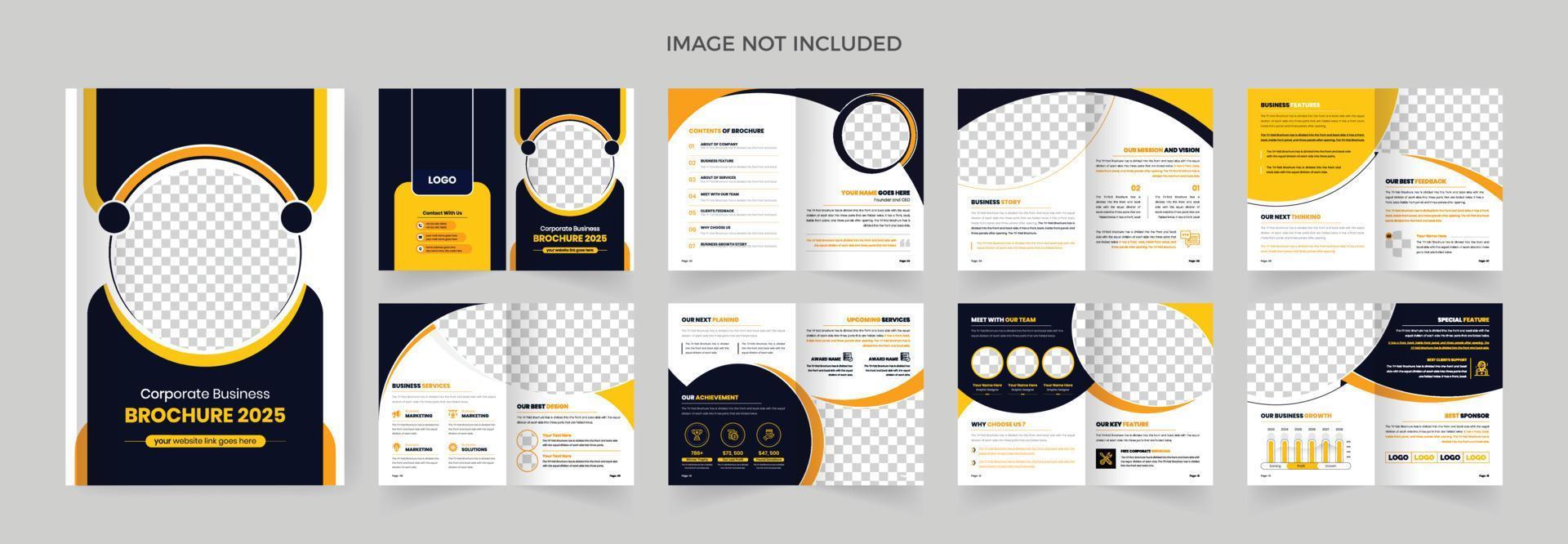 16 pages corporate business brochure design template yellow and black color modern theme vector