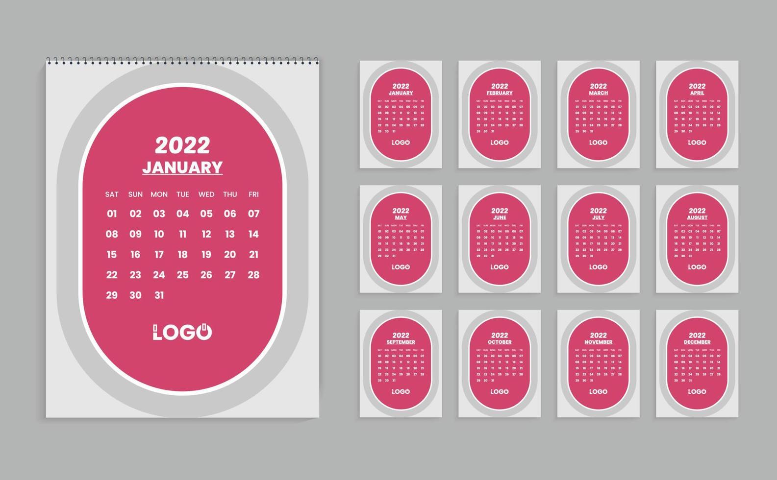New year calendar design 2022 modern and red color template vector
