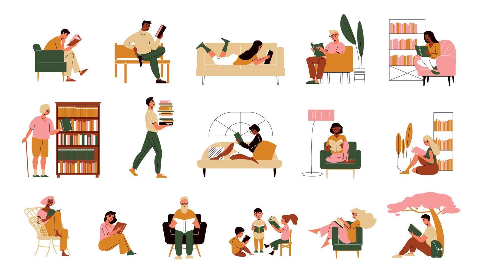 People Reading Set vector