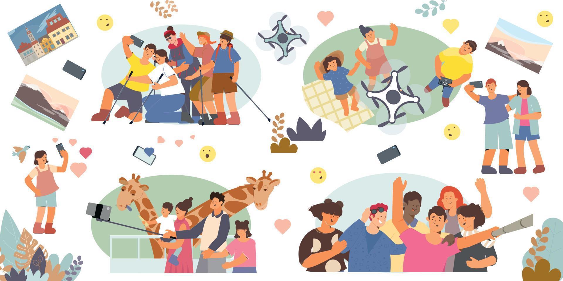 Selfie Set Flat vector
