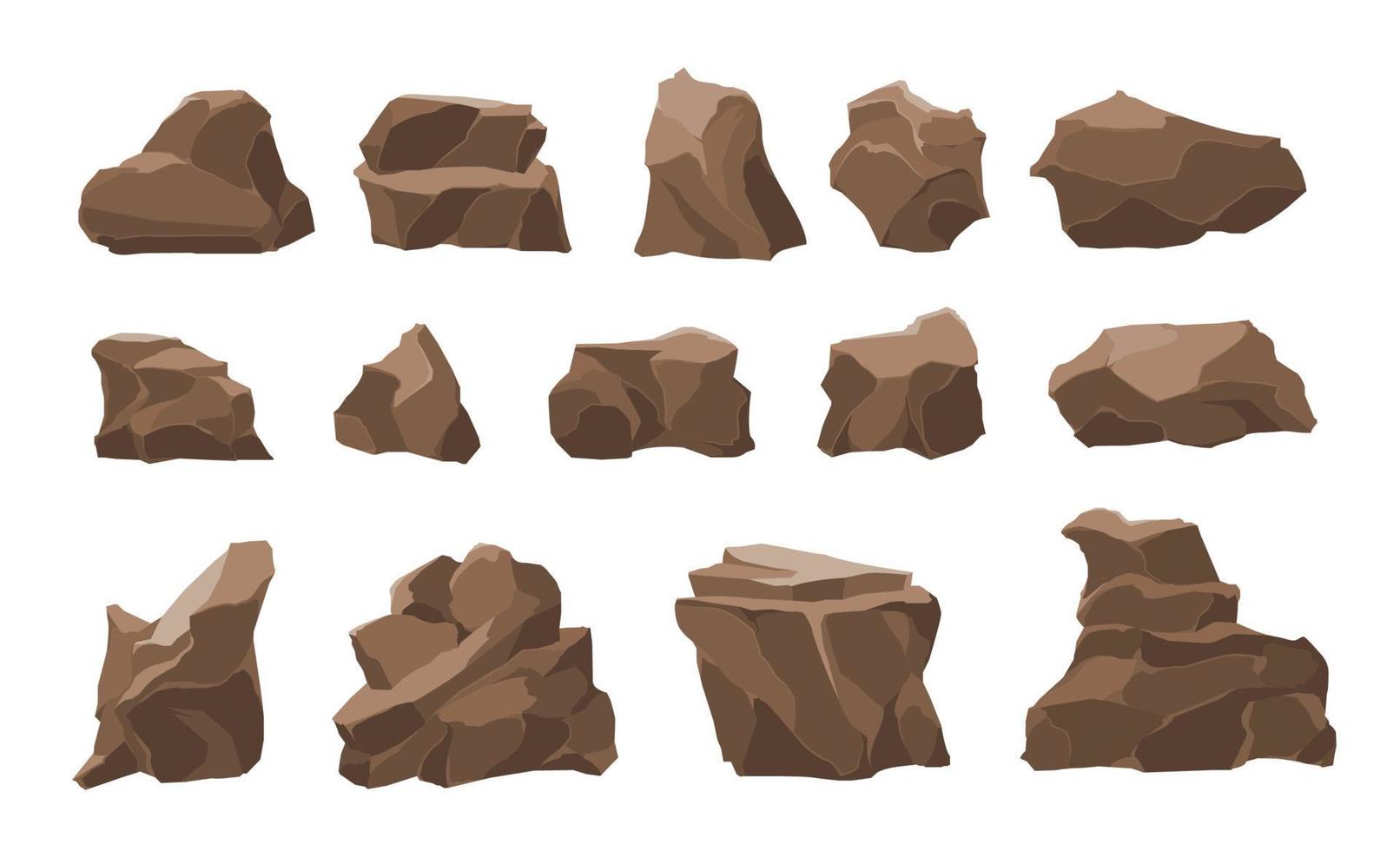 conjunto realista de rocas marrones vector