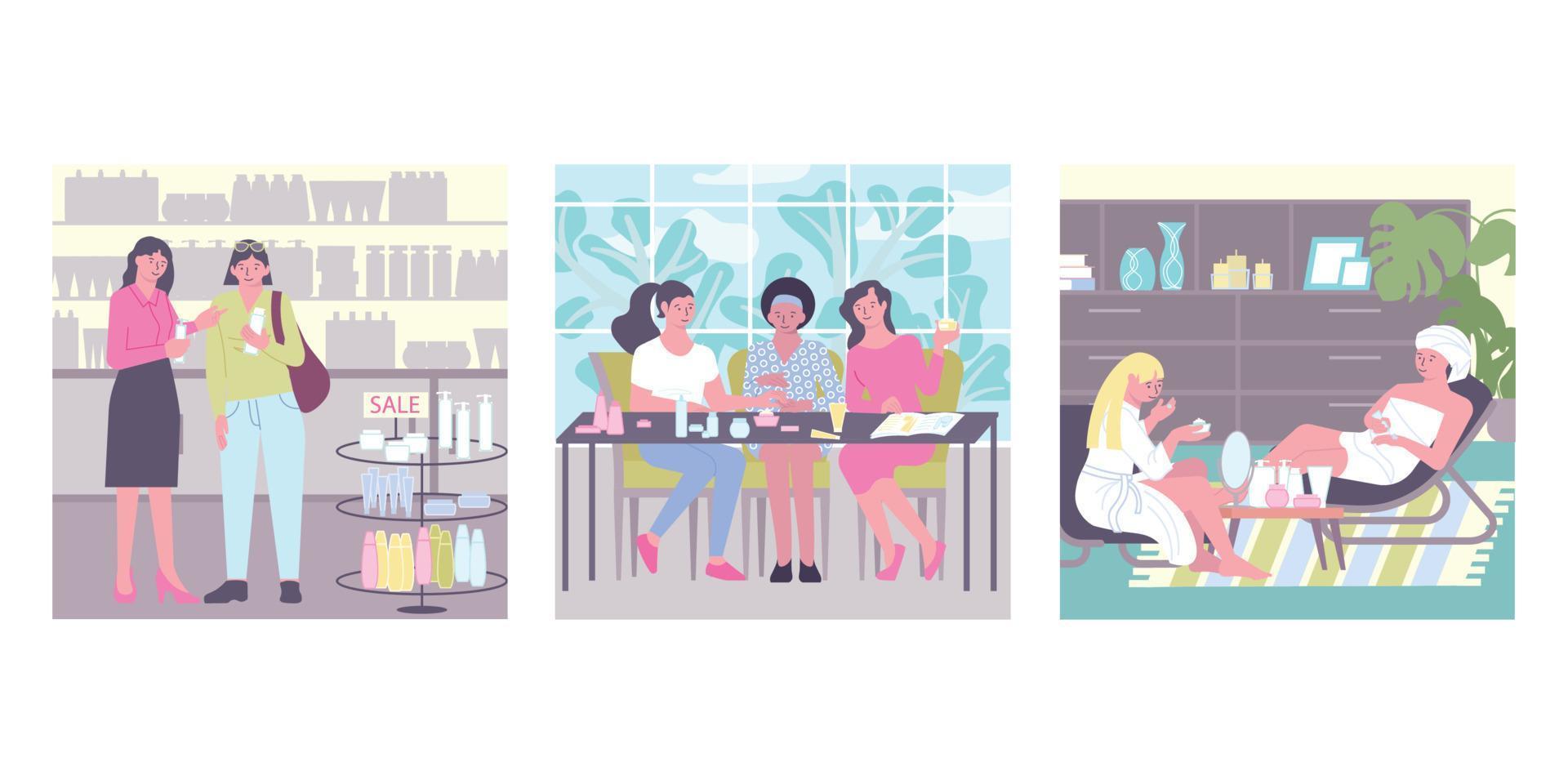 Cosmetics Square Compositions Set vector