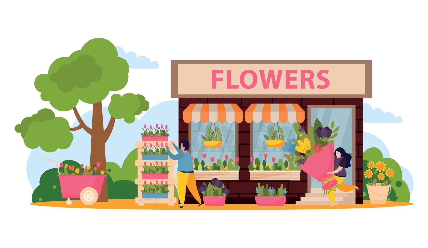 Flower Shop Composition Illustration vector