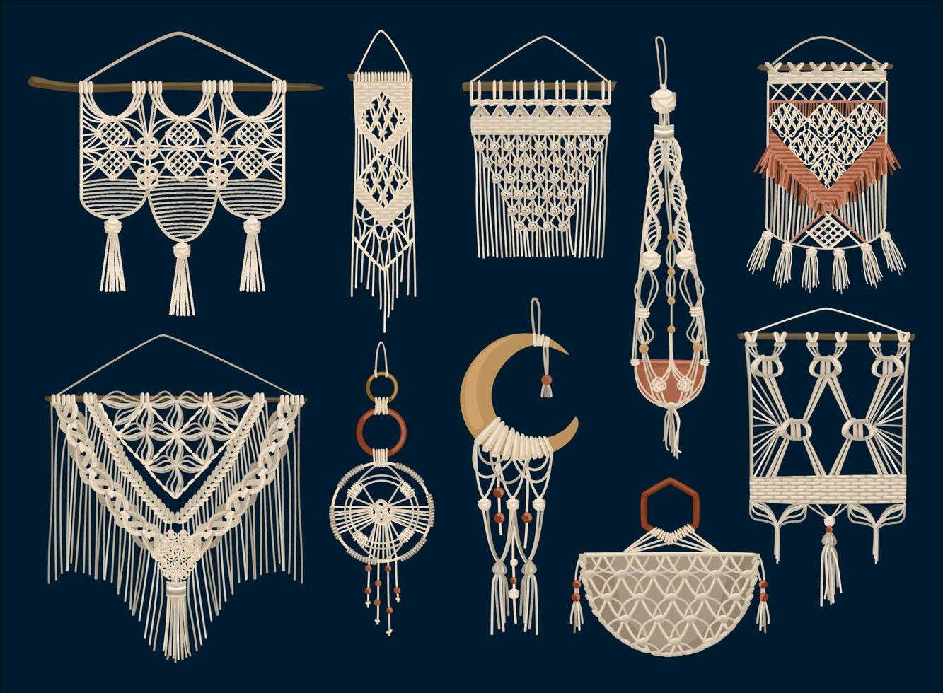 conjunto de iconos de macramé artesanal vector