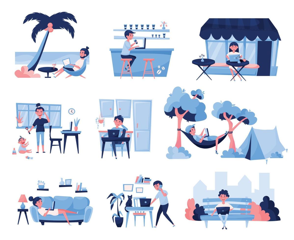 Freelance People Work Set vector