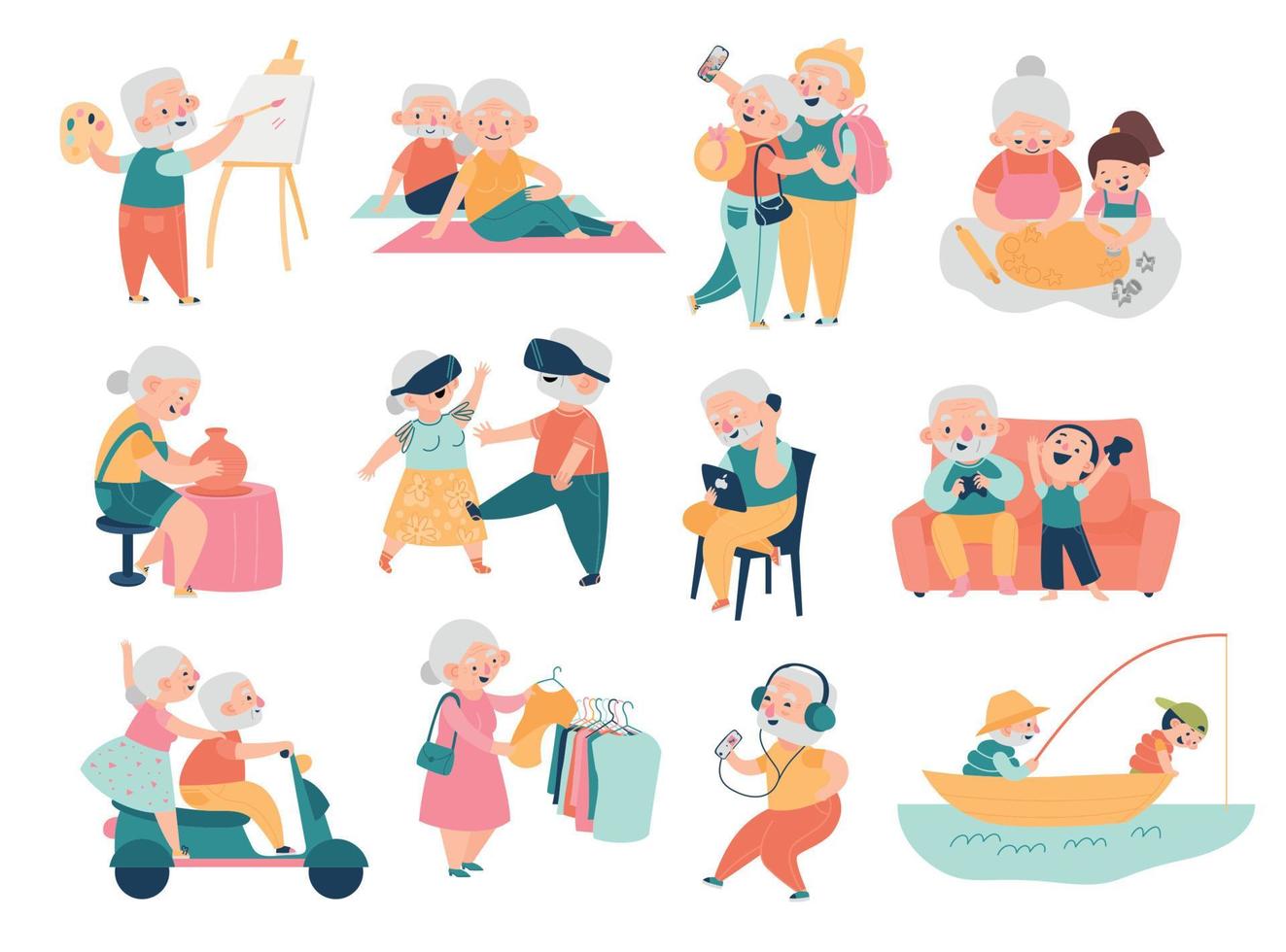 Elderly People Spend Time Set vector