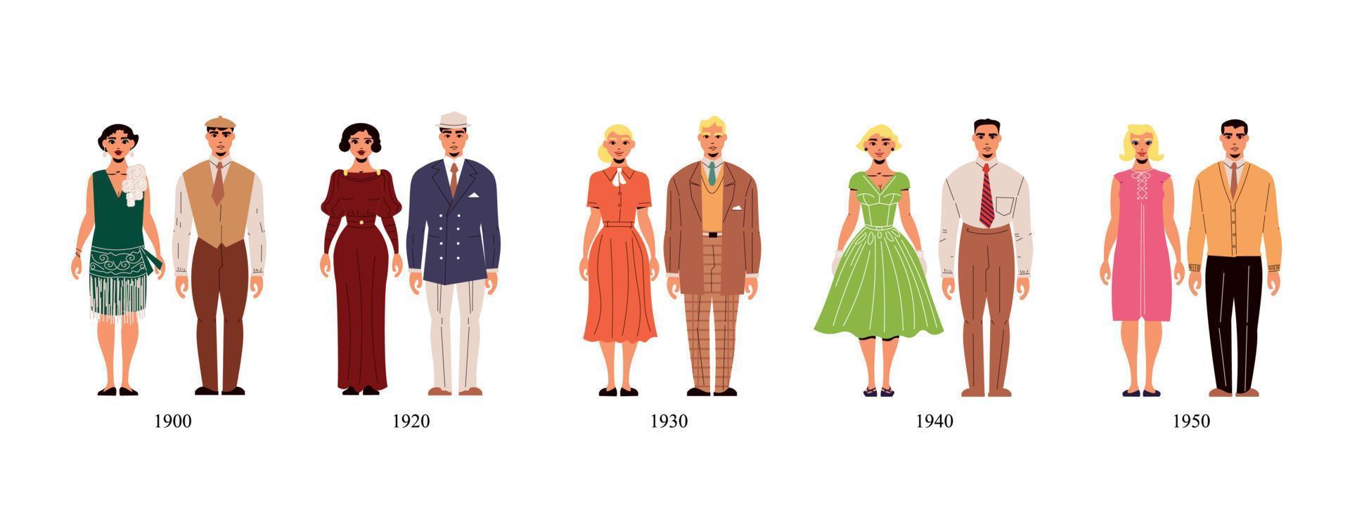 Fashion History Costume 1900 1950 vector