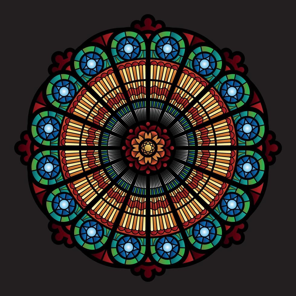 círculo, catedral, ventanas, mosaico, conjunto vector