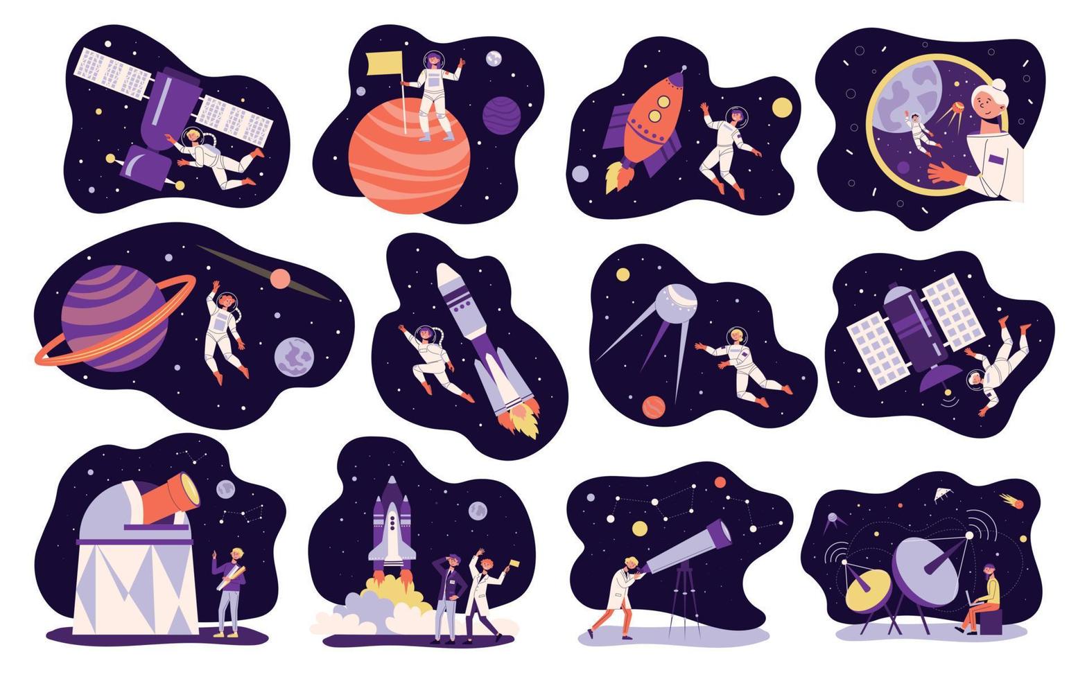Astronomy Space People Icon Set vector